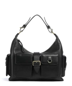 Amelia Large Schultertasche genarbtes Rindsleder schwarz