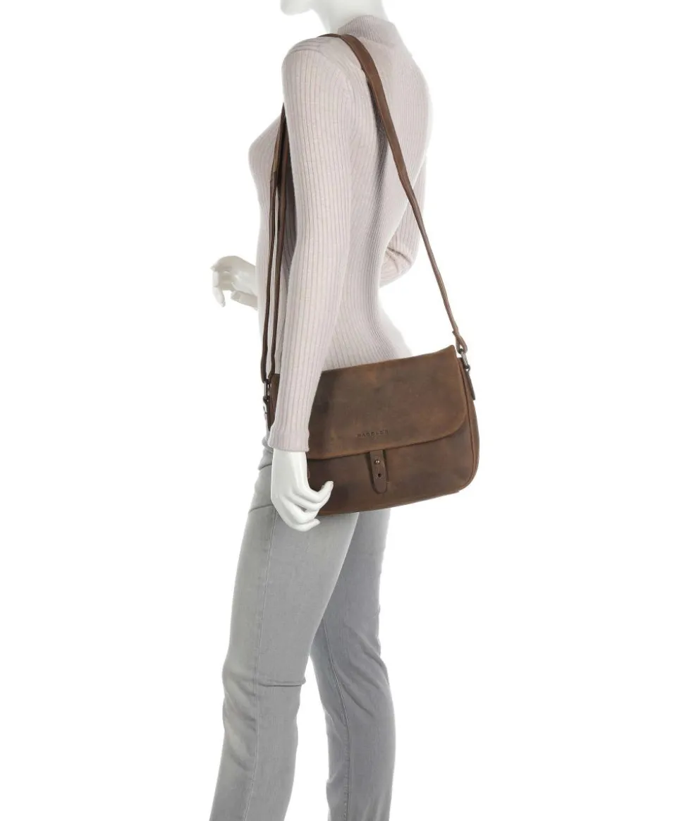 Antic Schultertasche genarbtes Leder braun