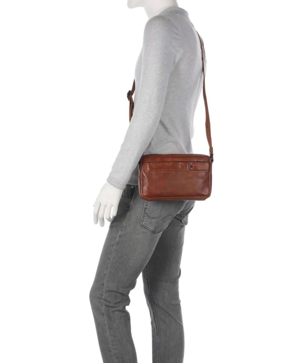 Apache Hubbert Umhängetasche fein genarbtes Leder cognac
