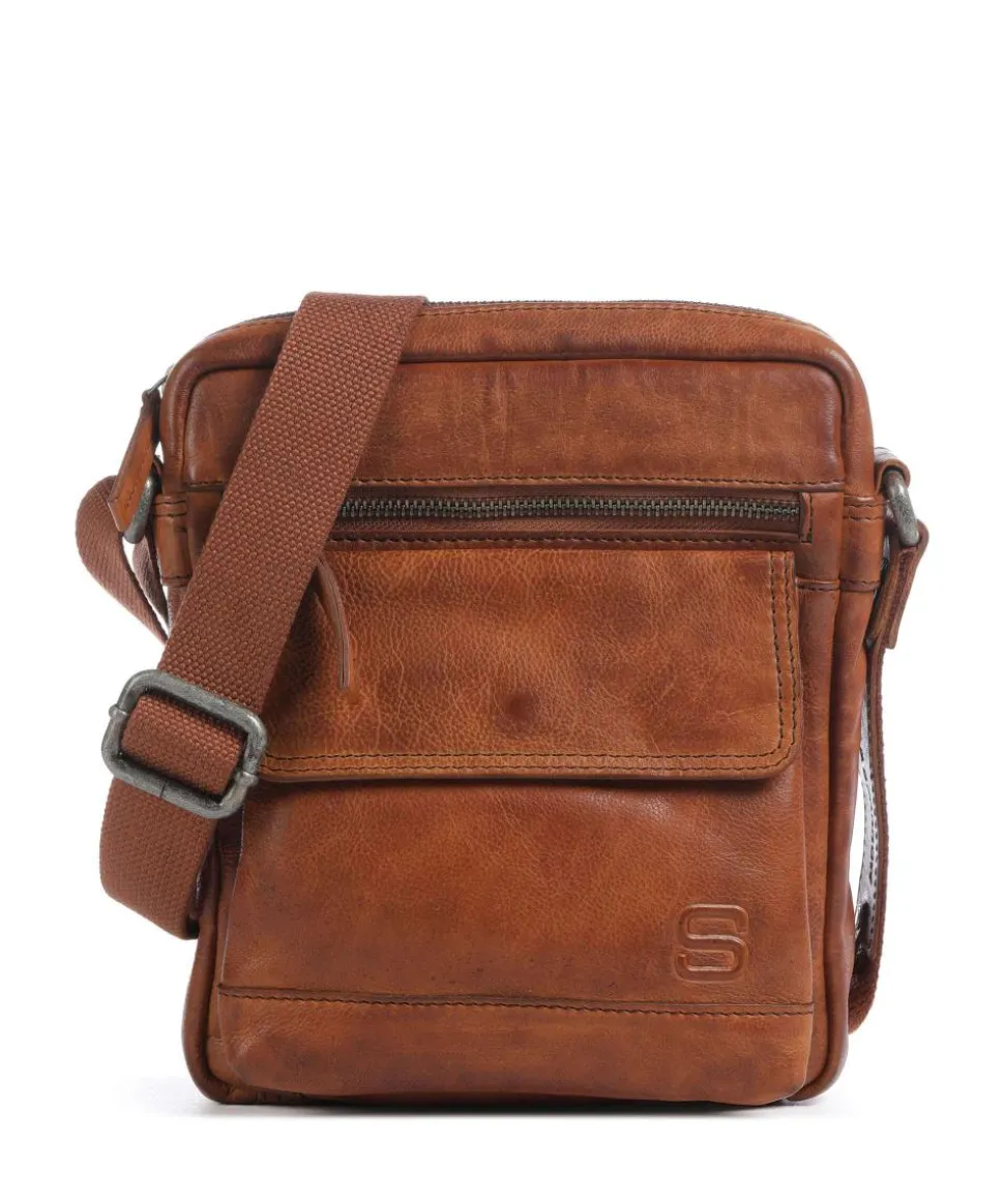 Apache Umhängetasche fein genarbtes Leder cognac