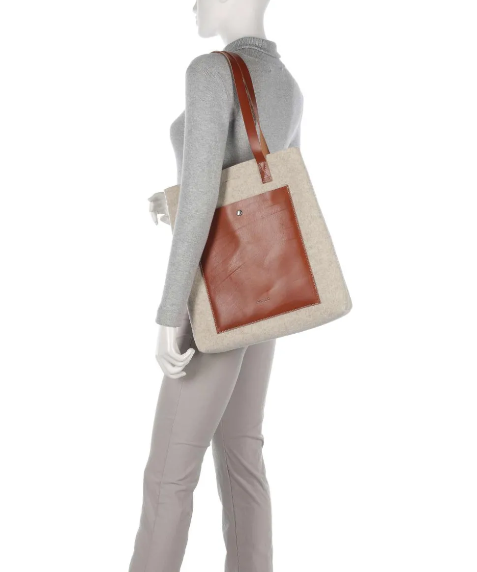 Babette Shopper fein genarbtes Leder, Textil beige/braun