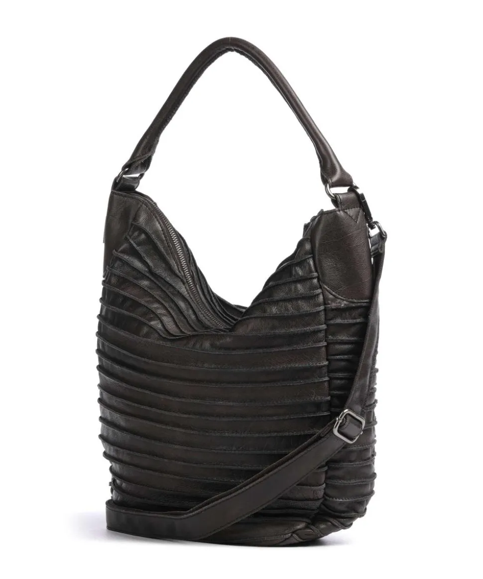 Bestseller Beuteltasche genarbtes Leder dunkelbraun