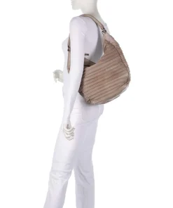 Bestseller Beuteltasche genarbtes Leder taupe
