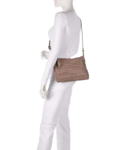 Bestseller Riffel Umhängetasche genarbtes Leder taupe