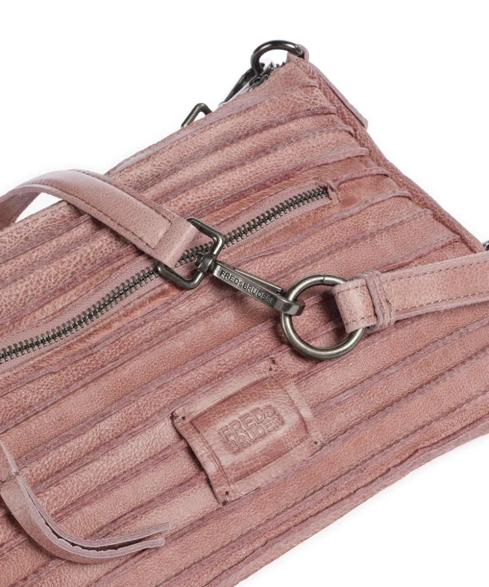 Bestseller Riffel Umhängetasche genarbtes Leder rosa