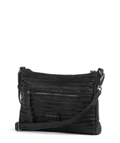 Bestseller Riffel Umhängetasche genarbtes Leder schwarz