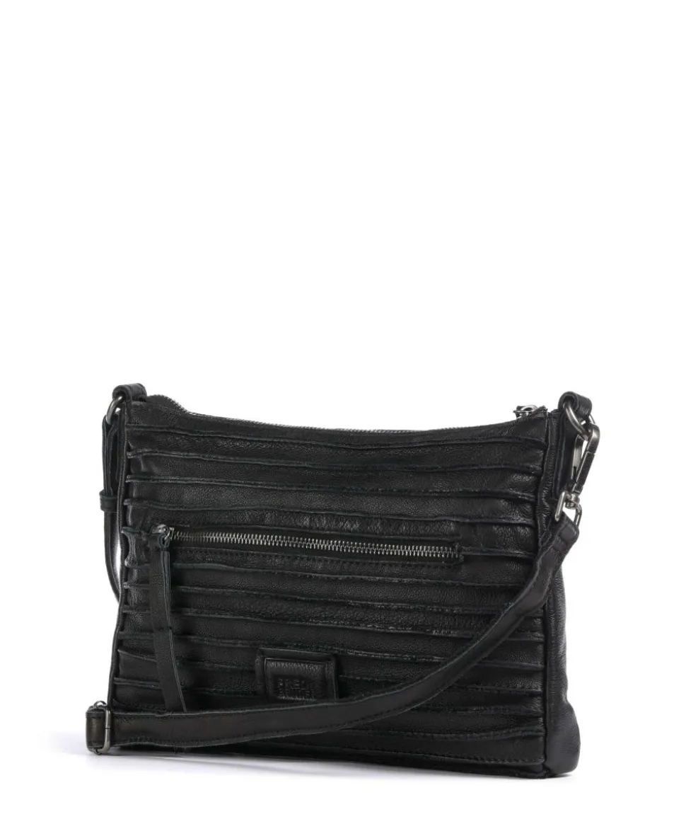 Bestseller Riffel Umhängetasche genarbtes Leder schwarz