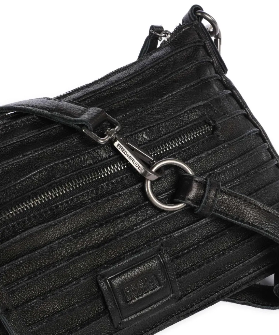 Bestseller Riffel Umhängetasche genarbtes Leder schwarz