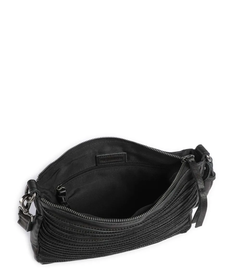 Bestseller Riffel Umhängetasche genarbtes Leder schwarz
