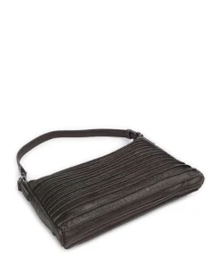 Bestseller Riffel Umhängetasche genarbtes Leder dunkelbraun