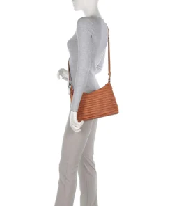 Bestseller Riffel Umhängetasche genarbtes Leder karamellbraun