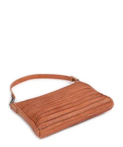 Bestseller Riffel Umhängetasche genarbtes Leder karamellbraun