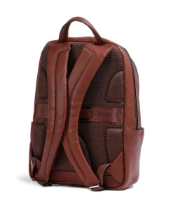 Black Square Laptop-Rucksack 14″ genarbtes Leder cognac