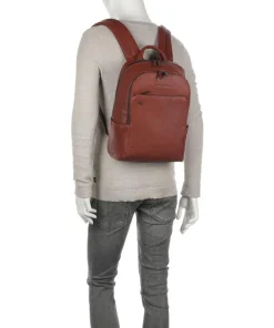 Black Square Laptop-Rucksack 14″ genarbtes Leder cognac