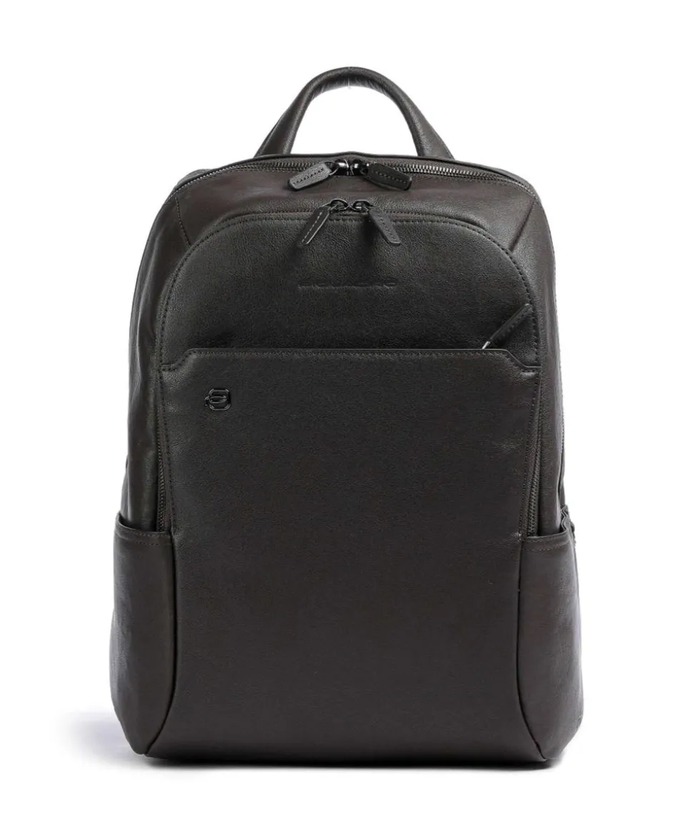 Black Square Laptop-Rucksack 14″ genarbtes Leder dunkelbraun