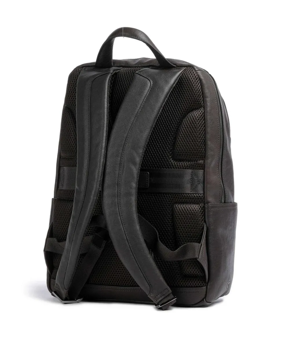 Black Square Laptop-Rucksack 14″ genarbtes Leder dunkelbraun