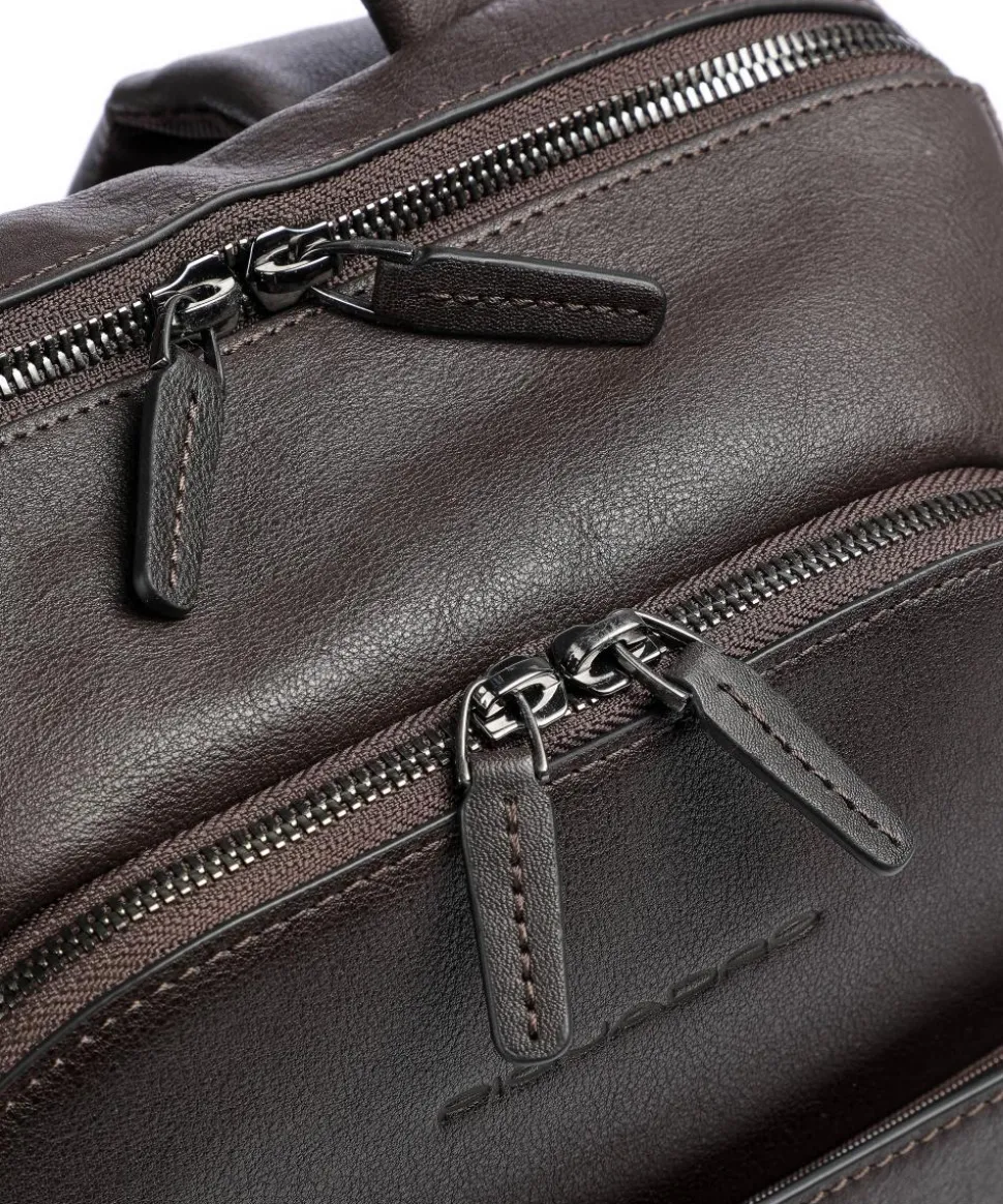 Black Square Laptop-Rucksack 14″ genarbtes Leder dunkelbraun