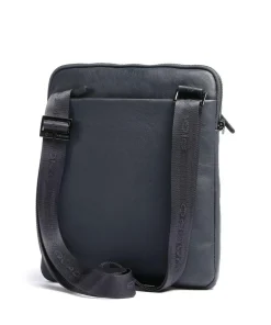 Black Square Umhängetasche genarbtes Leder blaugrau