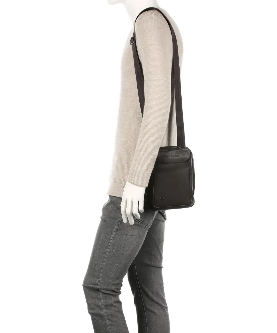 Black Square Umhängetasche genarbtes Rindsleder dunkelbraun