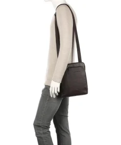 Black Square Umhängetasche genarbtes Leder dunkelbraun