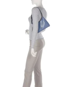 Black Tie Schultertasche glattes Rindsleder blaugrau