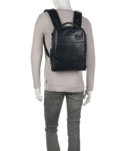 Blue Square Revamp RFID Laptop-Rucksack 14″ fein genarbtes Rindsleder dunkelblau