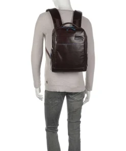 Blue Square Revamp RFID Laptop-Rucksack 14″ fein genarbtes Rindsleder dunkelbraun