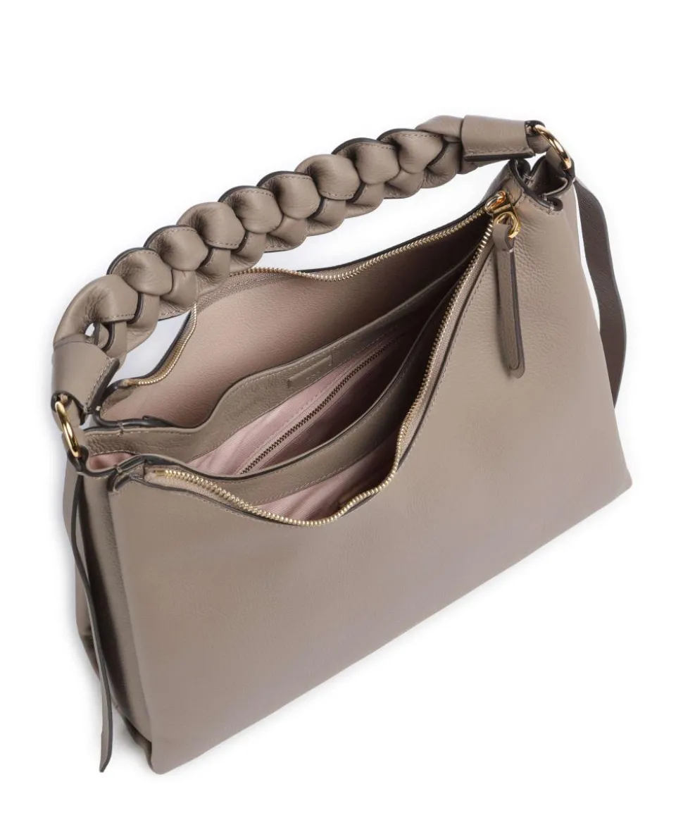 Boheme Grana Double Beuteltasche genarbtes Leder taupe
