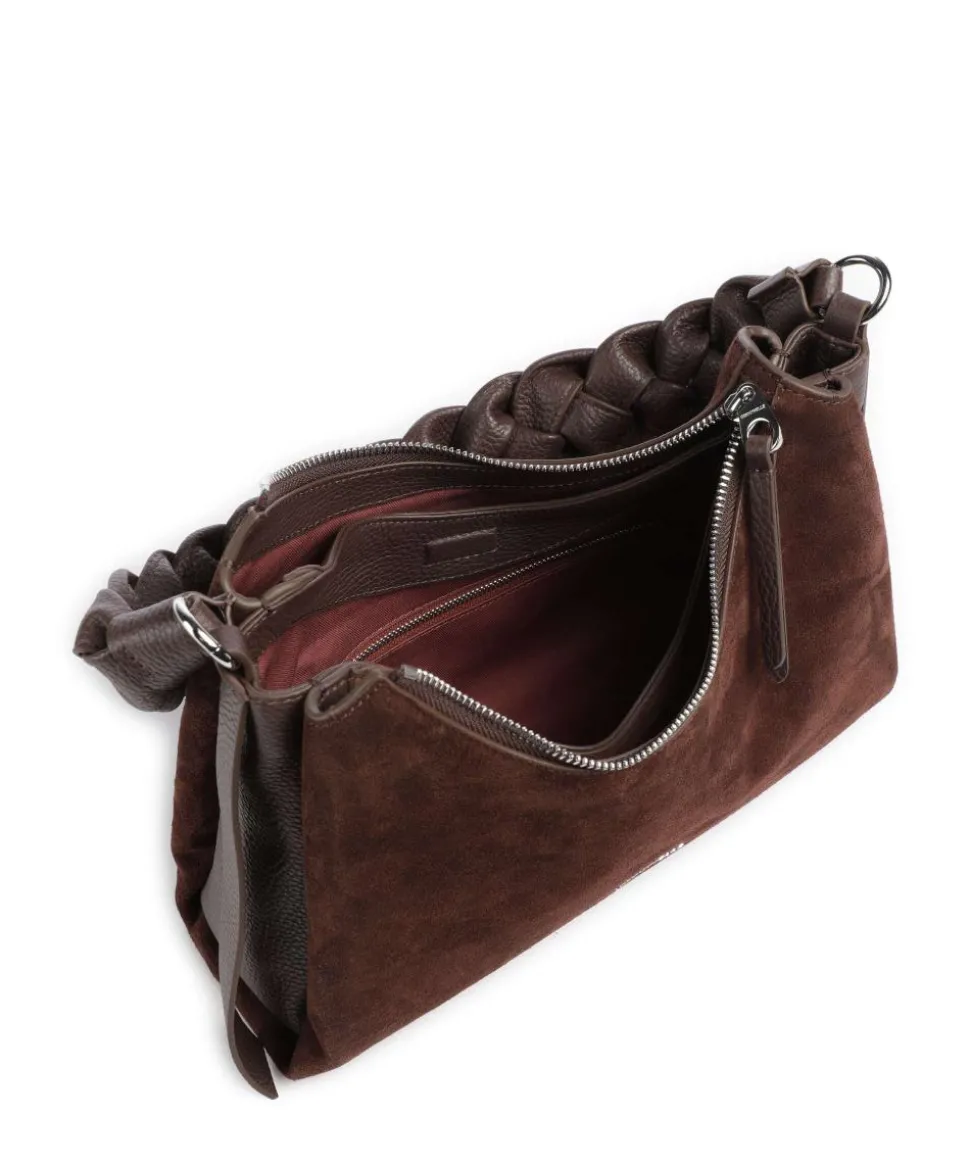 Boheme Suede Schultertasche aufgerautes Rindsleder dunkelbraun