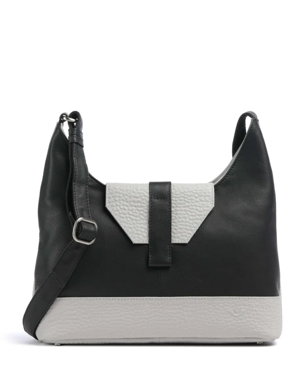 Boston Umhängetasche genarbtes Leder grau/schwarz