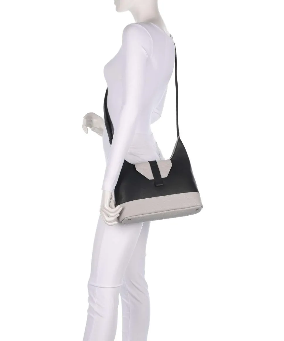 Boston Umhängetasche genarbtes Leder grau/schwarz