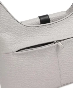 Boston Umhängetasche genarbtes Leder grau/schwarz