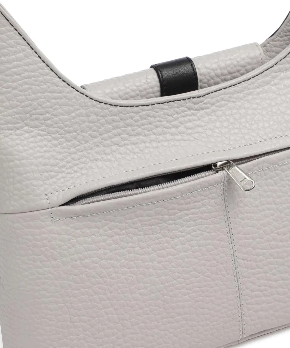 Boston Umhängetasche genarbtes Leder grau/schwarz