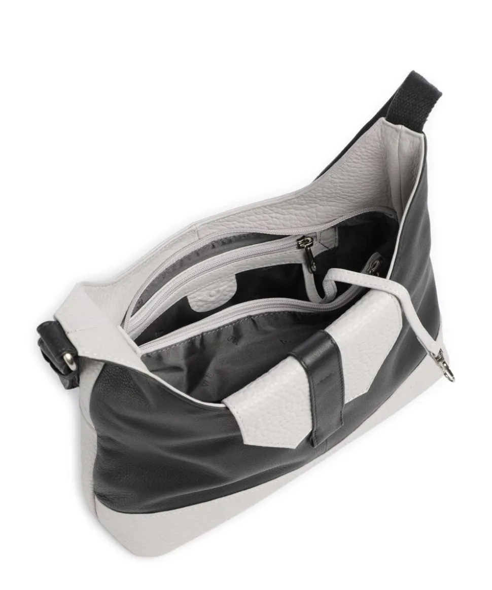 Boston Umhängetasche genarbtes Leder grau/schwarz