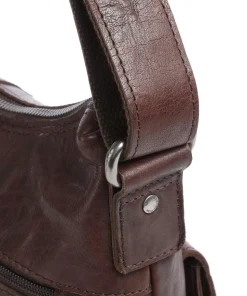 Bronco Beuteltasche genarbtes Leder dunkelbraun