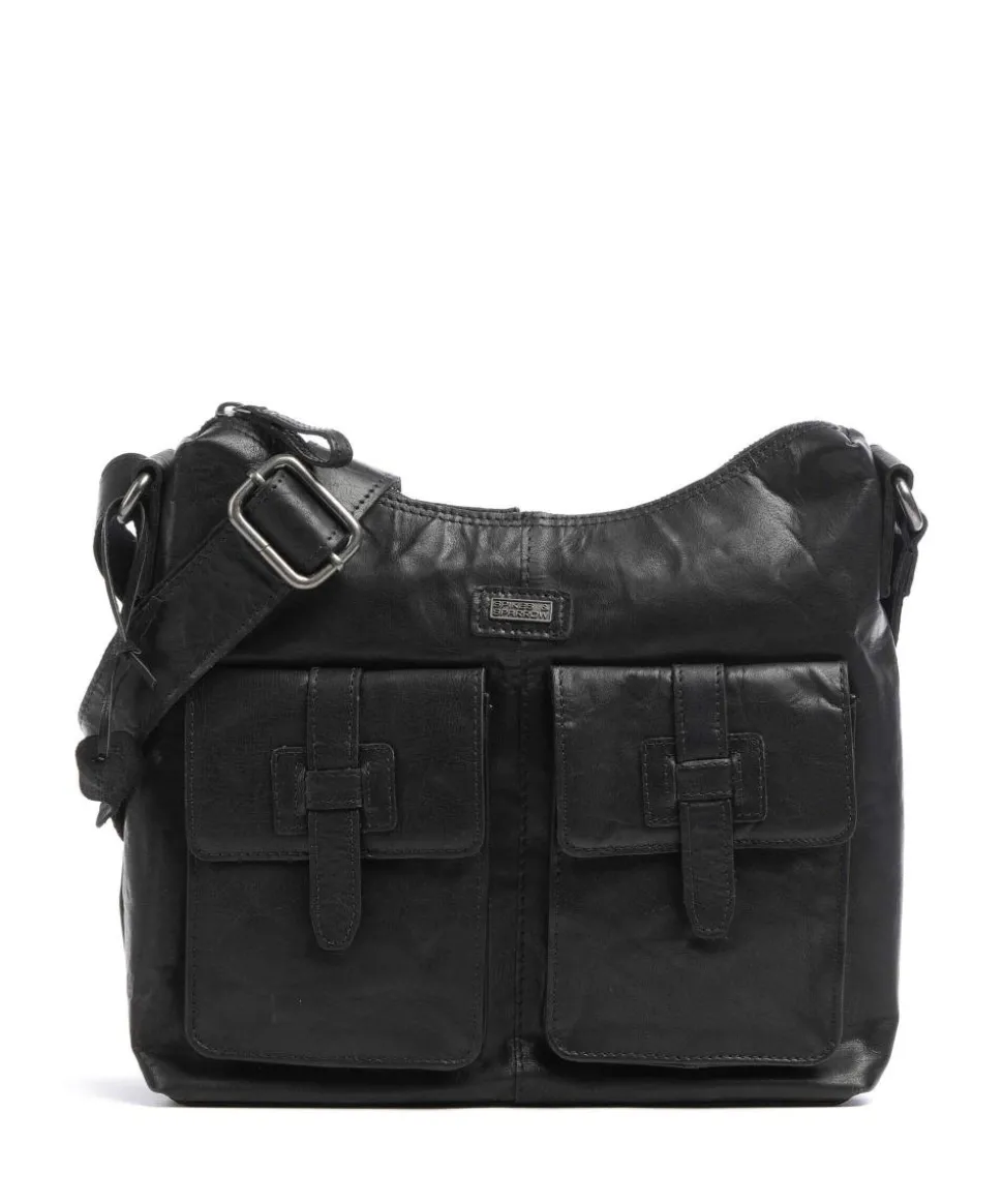 Bronco Beuteltasche genarbtes Leder schwarz
