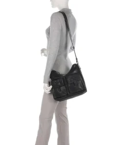 Bronco Beuteltasche genarbtes Leder schwarz