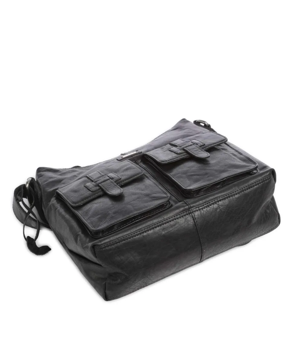 Bronco Beuteltasche genarbtes Leder schwarz