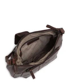 Bronco Carlia Umhängetasche fein genarbtes Leder dunkelbraun