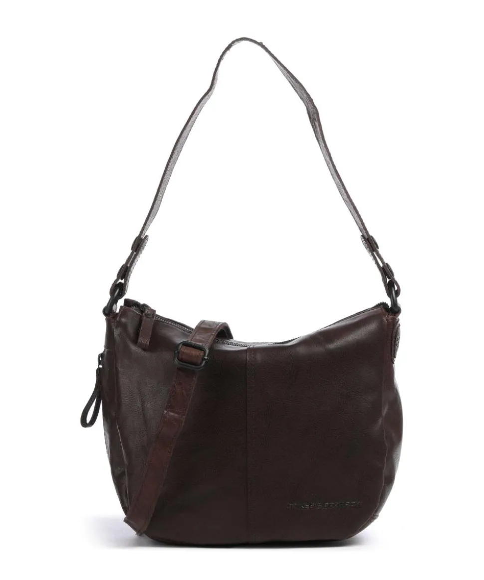 Bronco Carmen Schultertasche fein genarbtes Leder dunkelbraun