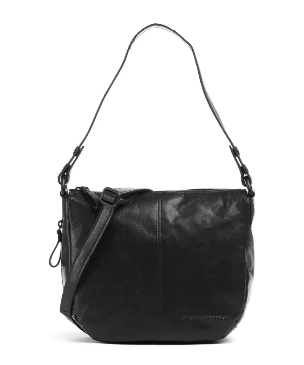 Bronco Carmen Schultertasche fein genarbtes Leder schwarz