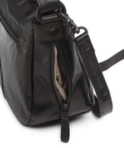 Bronco Carmen Schultertasche fein genarbtes Leder schwarz