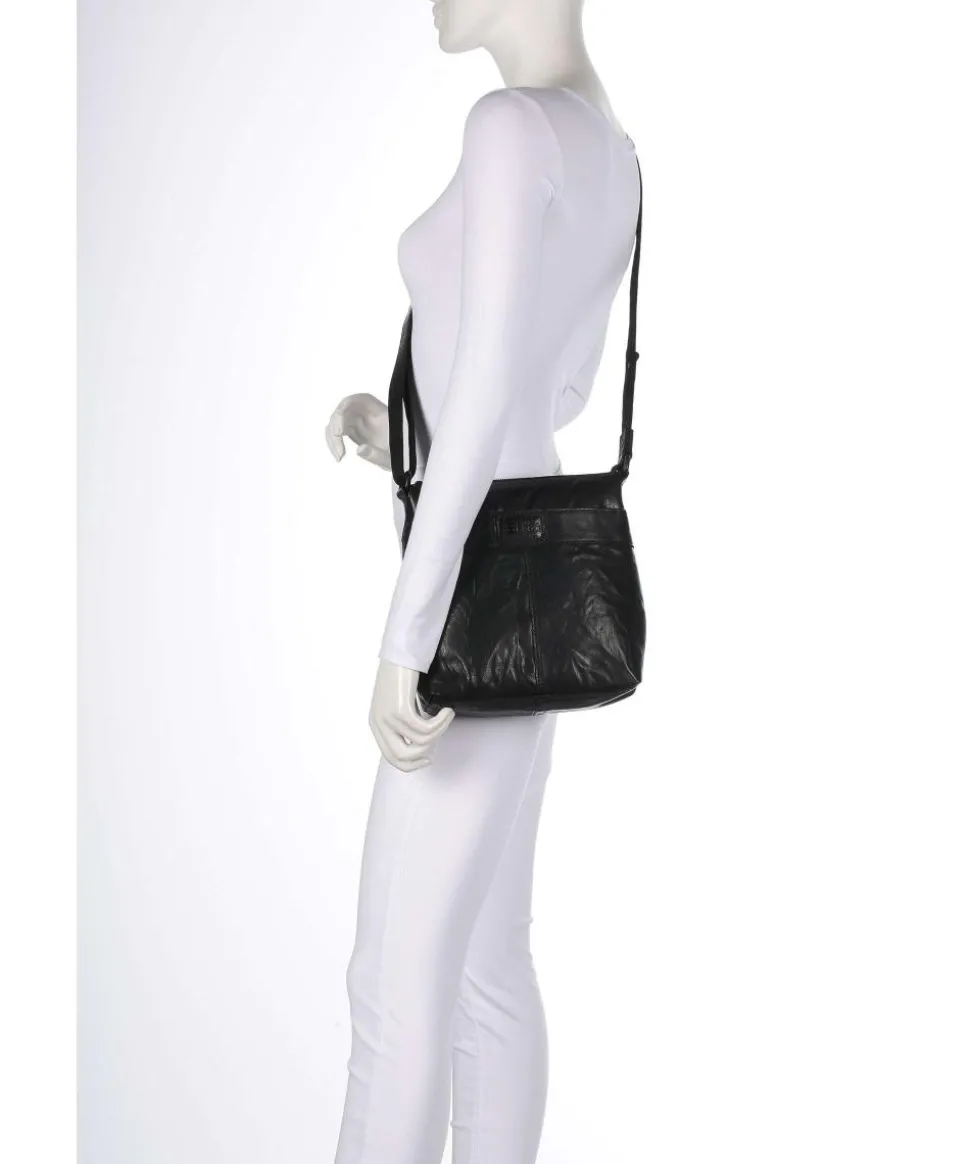 Bronco Deborah Umhängetasche fein genarbtes Leder schwarz