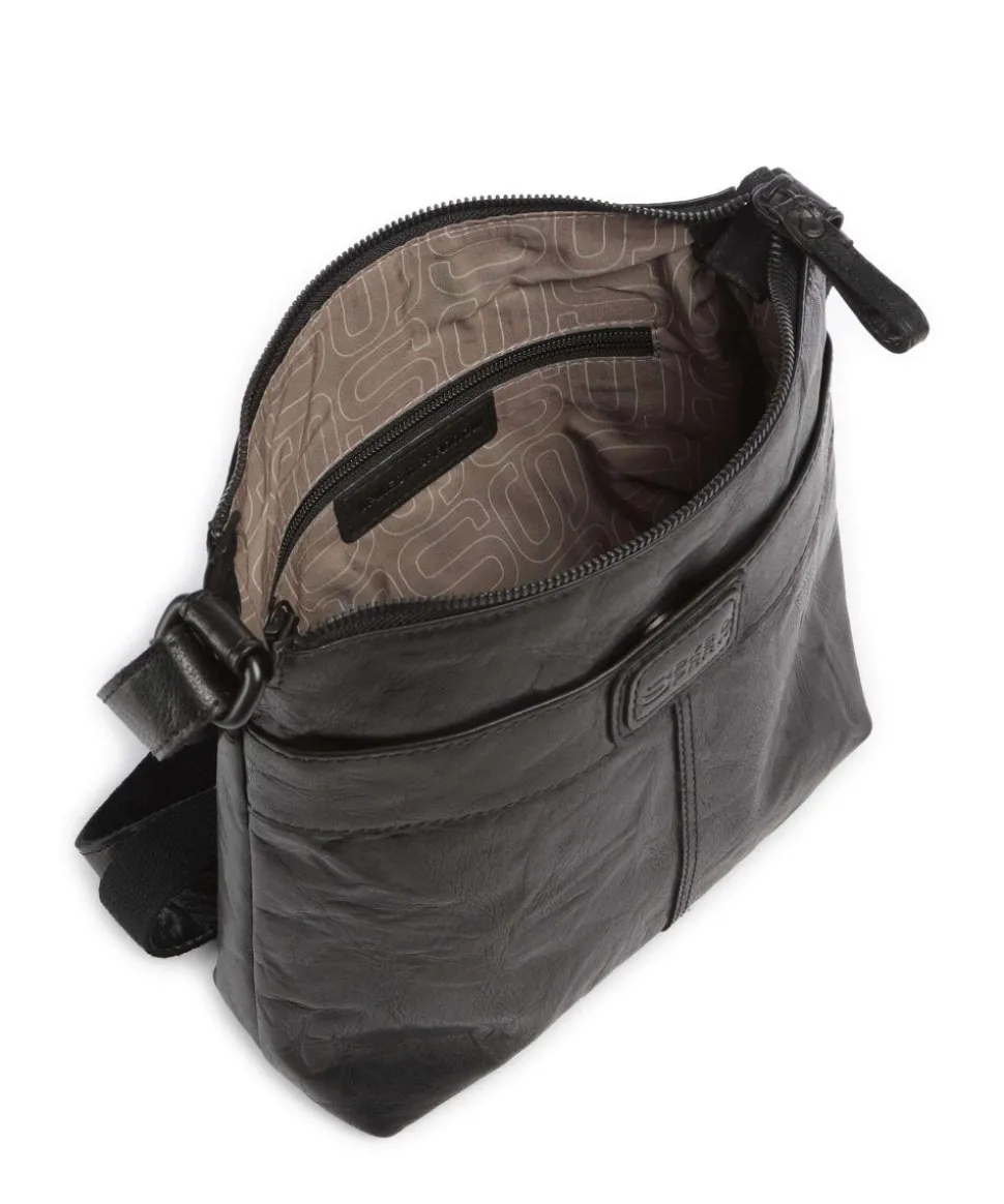 Bronco Deborah Umhängetasche fein genarbtes Leder schwarz