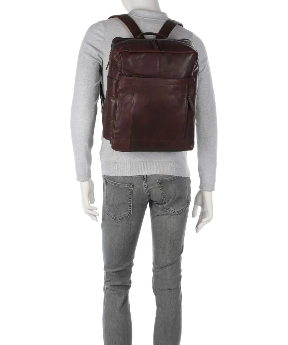 Bronco Jonathan Rucksack fein genarbtes Leder dunkelbraun