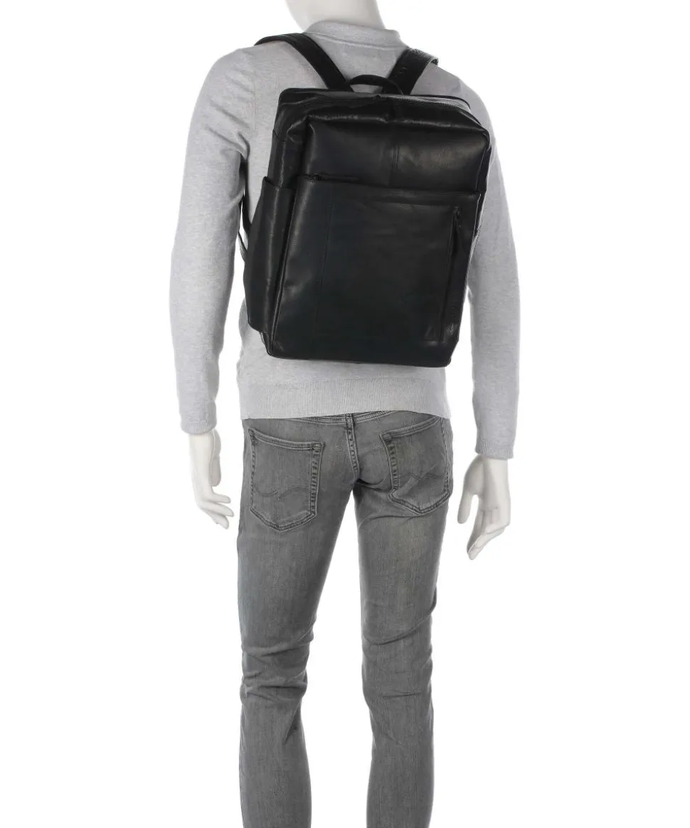 Bronco Jonathan Rucksack fein genarbtes Leder schwarz