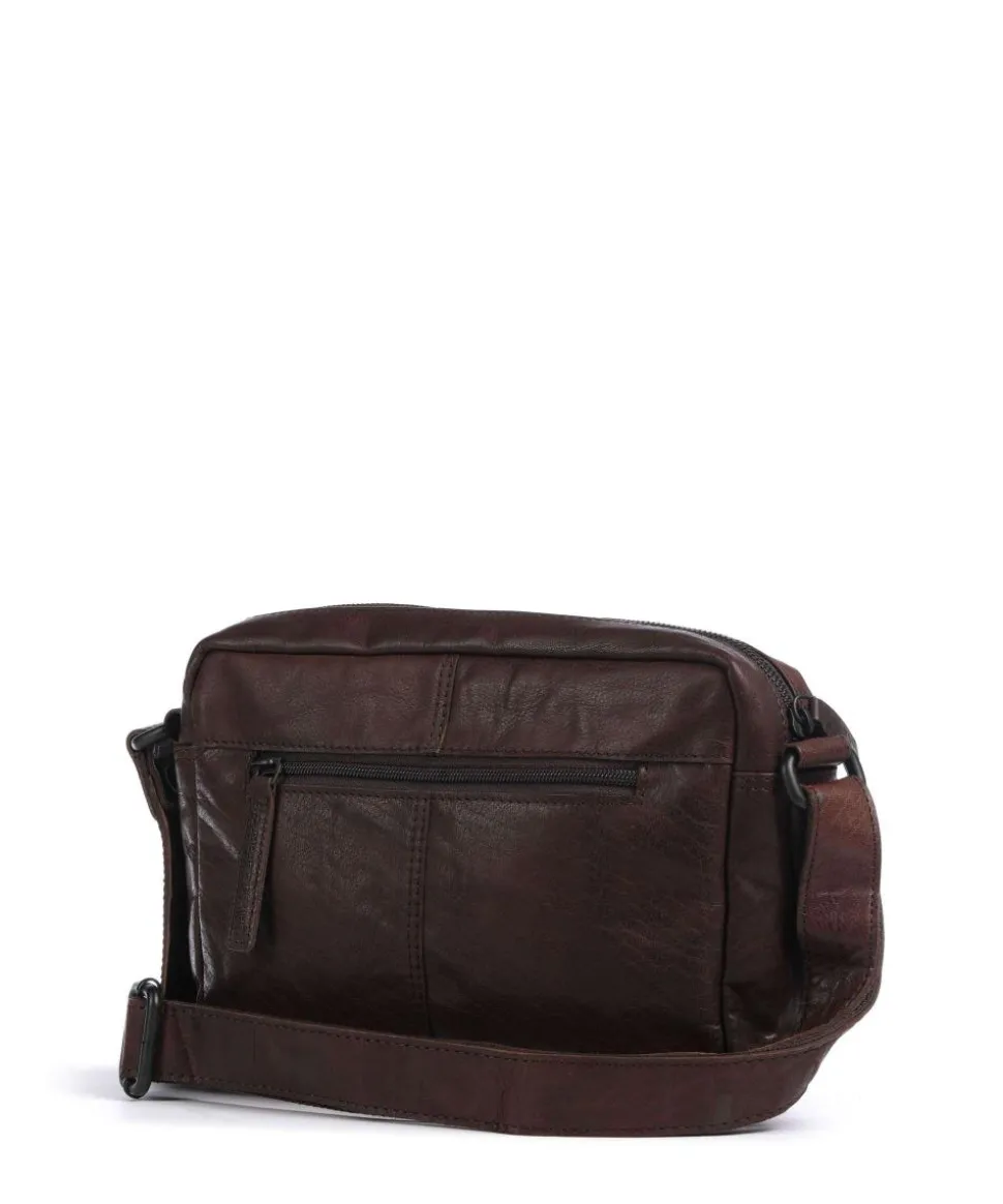Bronco Kyrillos Umhängetasche genarbtes Leder dunkelbraun