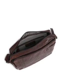 Bronco Kyrillos Umhängetasche genarbtes Leder dunkelbraun