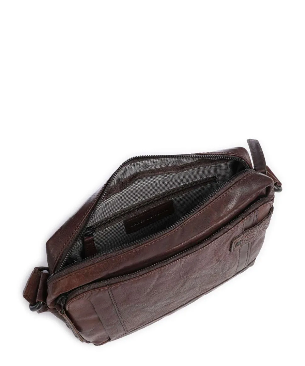 Bronco Kyrillos Umhängetasche genarbtes Leder dunkelbraun