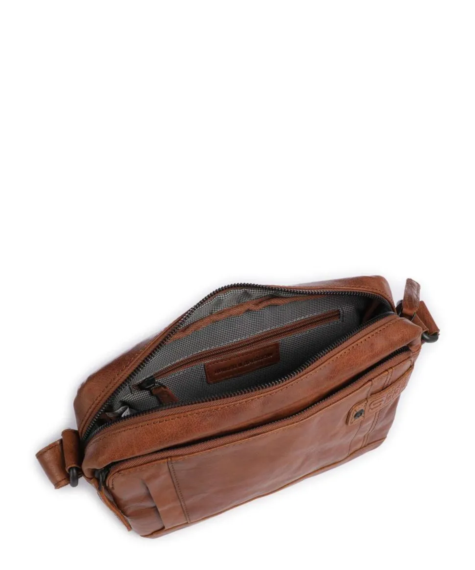 Bronco Kyrillos Umhängetasche genarbtes Leder braun